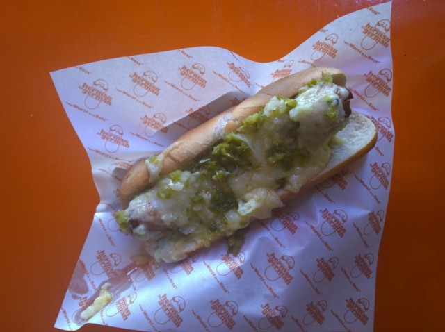 Herman Ze German Review, Fitzrovia | Best Wurst Hot Dog In London 1 Bratwurst hot dog, cheese, jalepenos Herman Ze German Review