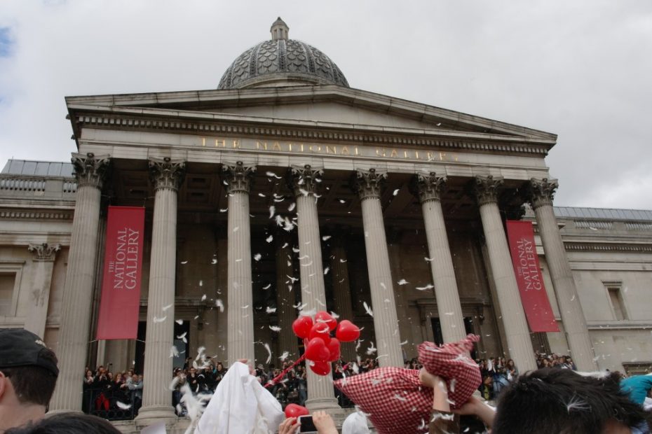 The National Gallery, World Pillow Fight Day, Trafalgar Square, London