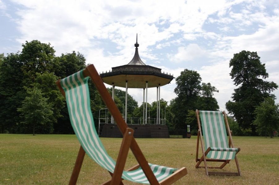 Deck chairs and Bandstand, Hyde Park
