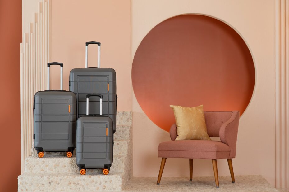three pieces of luggage sitting on top of a chair